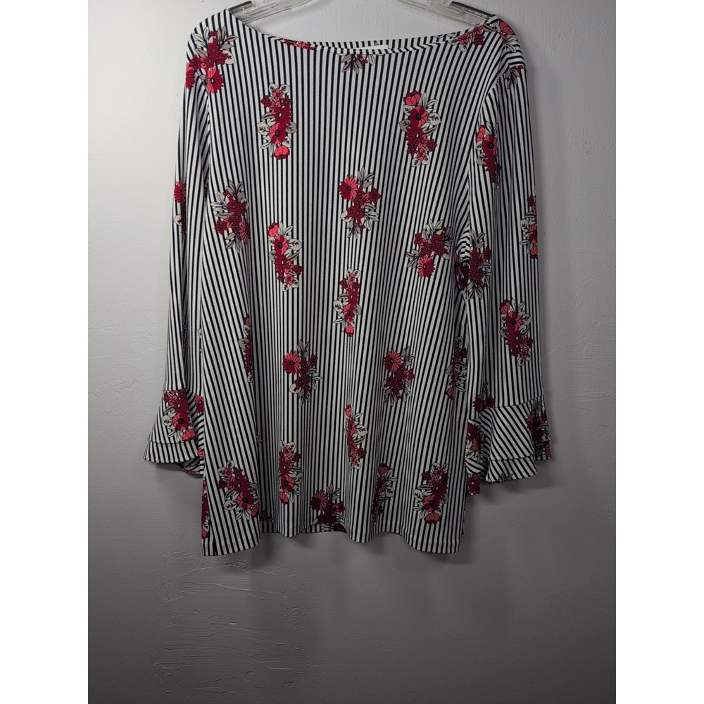 Charter Club Top Blouse Women Size XL White Striped Floral